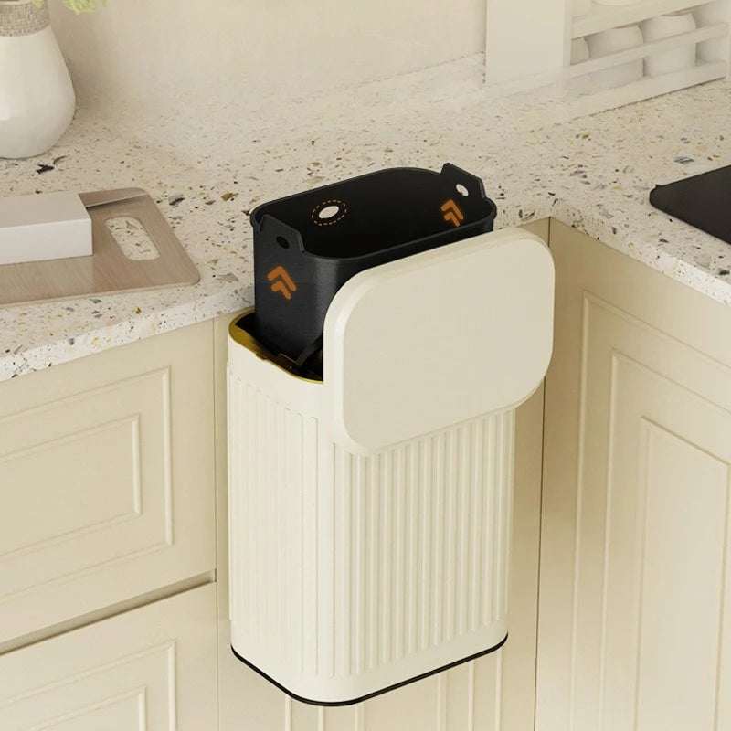 Household Trash Can Stainless Steel Dust Bin Wall-mounted Trash Can for Kitchen Hanging on Door of Cabinet