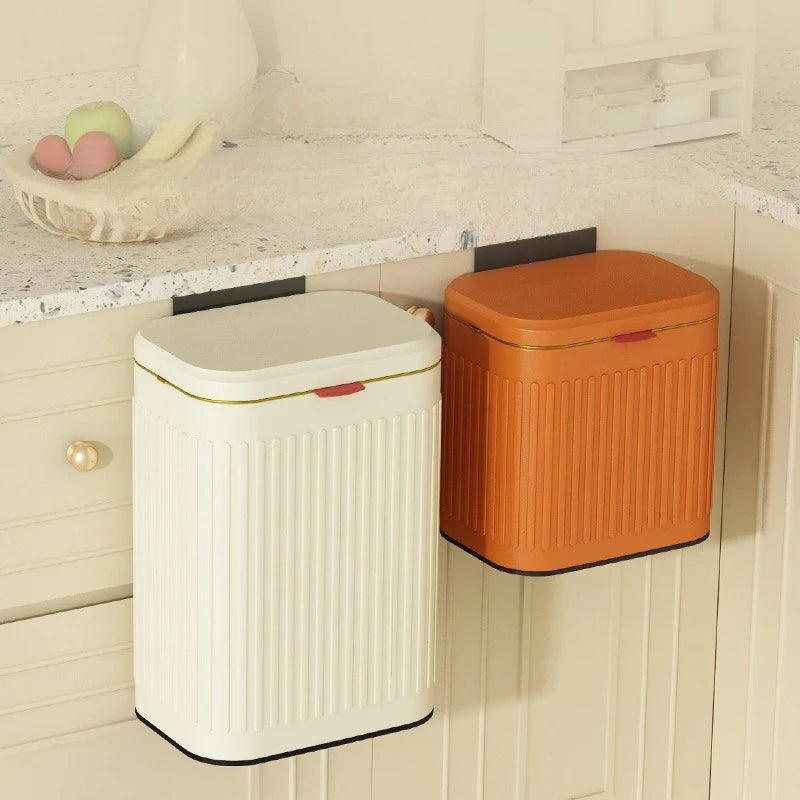 Household Trash Can Stainless Steel Dust Bin Wall-mounted Trash Can for Kitchen Hanging on Door of Cabinet