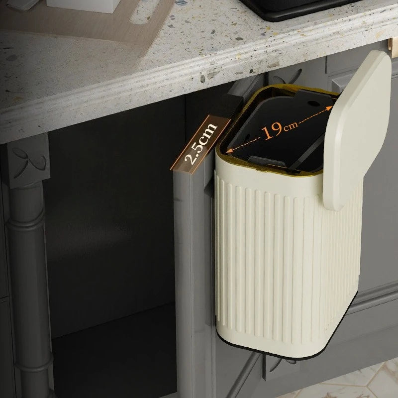Household Trash Can Stainless Steel Dust Bin Wall-mounted Trash Can for Kitchen Hanging on Door of Cabinet